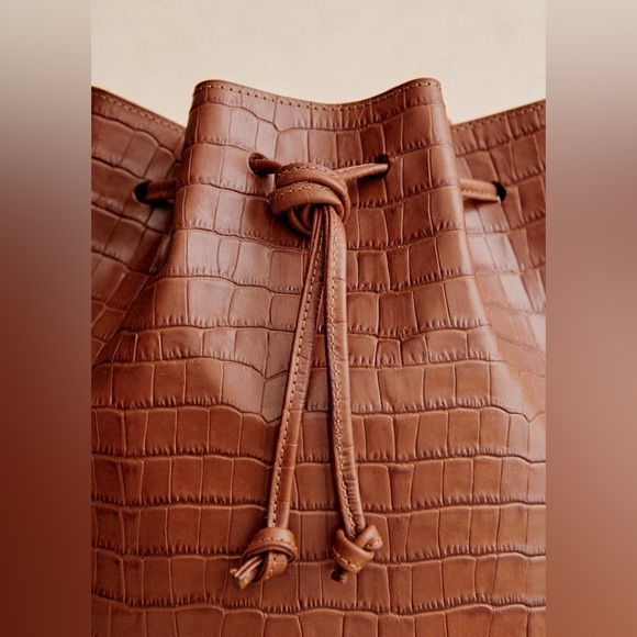 Sezane Brown Croc-Embossed Bucket Bag - Picture 6 of 11